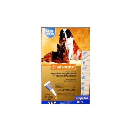 ADVOCATE PERRO 4 ML 3 PIPETAS (25-40KG) - Equinvest